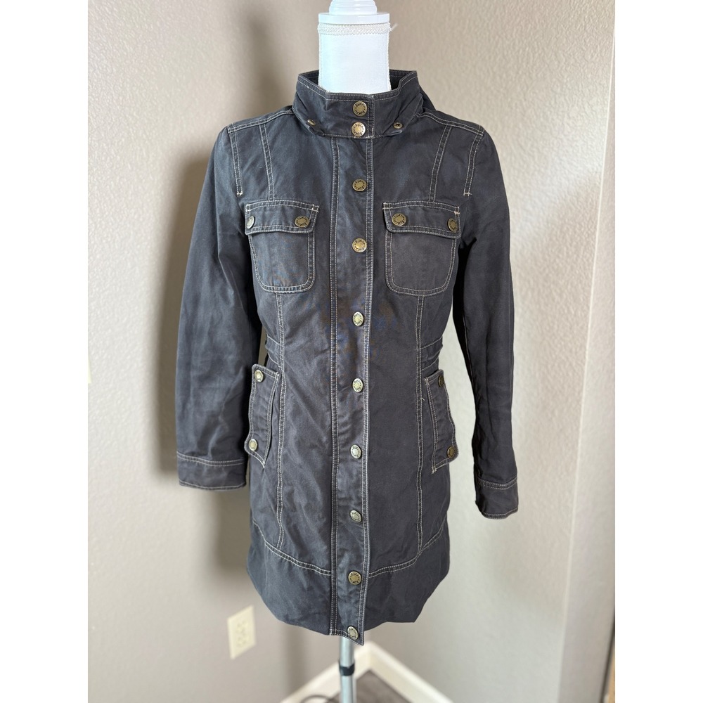 Boden Womens US 4 Gray Cotton Utility Field Jacket Purple Fleece Lined Hooded